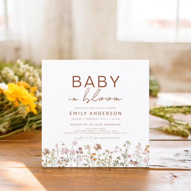 Wildflower Baby in Bloom Baby Shower Terracotta Invitation (Creator Uploaded)