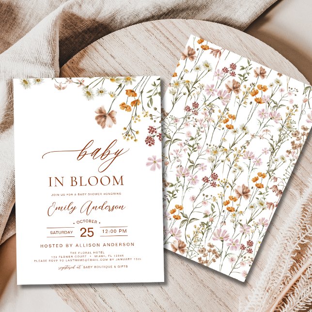 Wildflower Baby in Bloom Baby Shower Terracotta Invitation (Creator Uploaded)