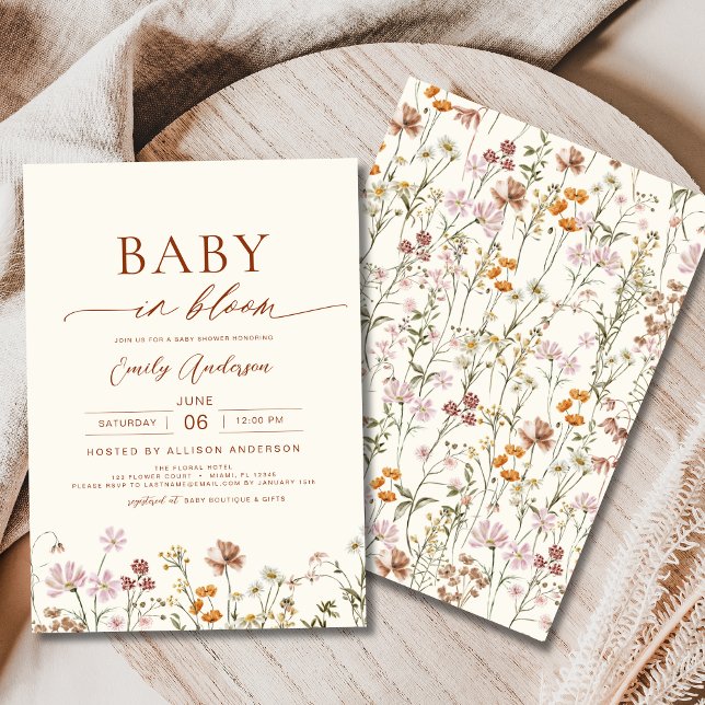 Wildflower Baby in Bloom Baby Shower Terracotta Invitation (Creator Uploaded)