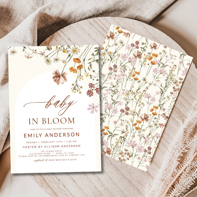 Wildflower Baby in Bloom Baby Shower Terracotta Invitation (Creator Uploaded)