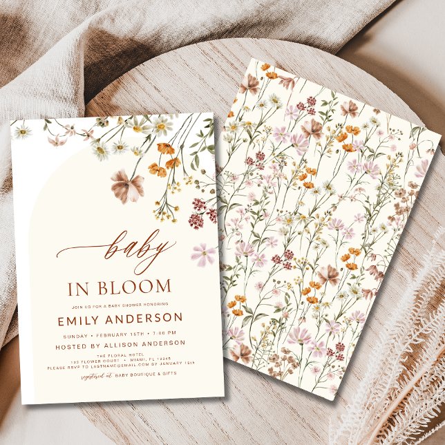 Wildflower Baby in Bloom Baby Shower Terracotta Invitation (Creator Uploaded)