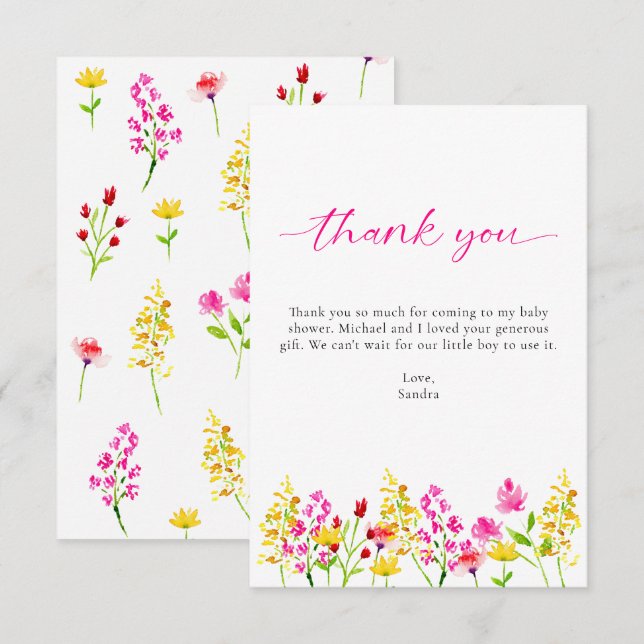 Wildflower Baby in Bloom Baby Shower Thank you Card (Front/Back)