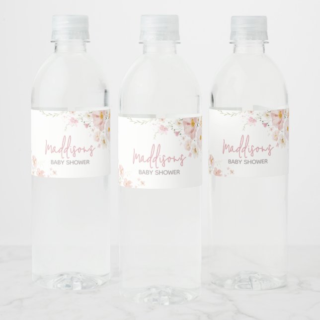 Wildflower Baby in Bloom Baby Shower Water Bottle Label (Bottles)