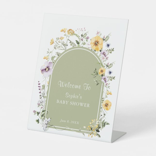 Wildflower Baby In Bloom Baby Shower Welcome Pedestal Sign (Front)