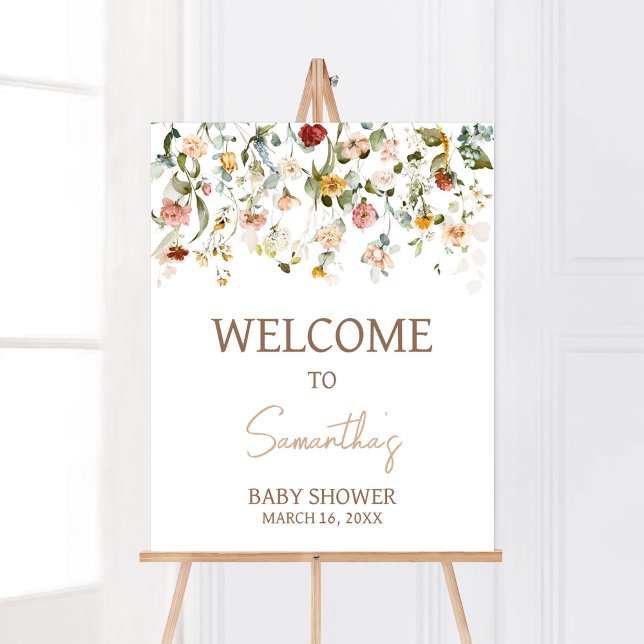 Wildflower Baby in Bloom Baby Shower Welcome Poster (Boho Spring Floral Baby Shower Welcome Sign)