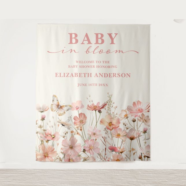 Wildflower Baby in Bloom Baby Shower Welcome Sign Tapestry (Front)