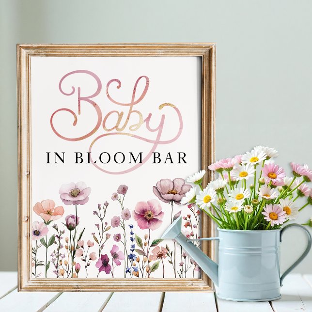 Wildflower Baby in Bloom Bloom Bar Poster – Dusty  (Baby Shower Sign)