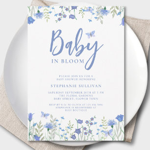 Wildflower Baby in Bloom Blue Baby Shower Invitation