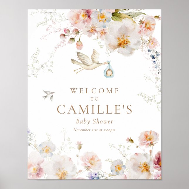 Wildflower Baby in Bloom Boy Baby Shower Poster (Front)