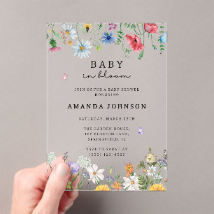 Wildflower Baby in Bloom Floral Garden Baby Shower Acrylic Invitations