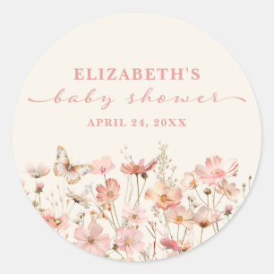 Wildflower Baby in Bloom Girl Baby Shower Classic Round Sticker