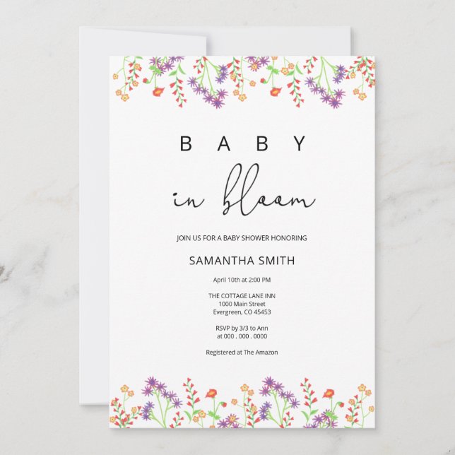 Wildflower Baby in bloom Invitation (Front)