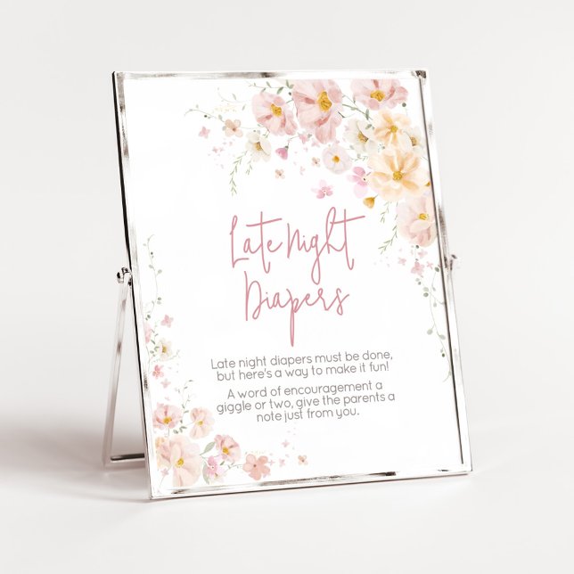 Wildflower Baby in Bloom Late Night Diapers Poster (Baby in Bloom Baby Shower Late Night Diapers Sign)