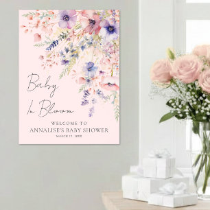 Wildflower Baby In Bloom Pink Baby Shower Welcome Poster