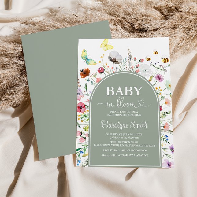 Wildflower Baby in Bloom Sage Green Baby Shower Invitation (Creator Uploaded)