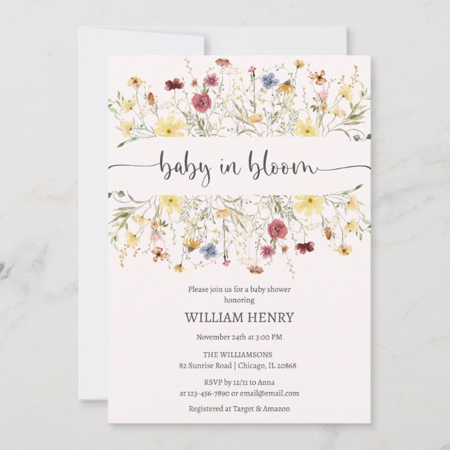 Wildflower Baby in Bloom Spring Floral baby shower Invitation (Front)