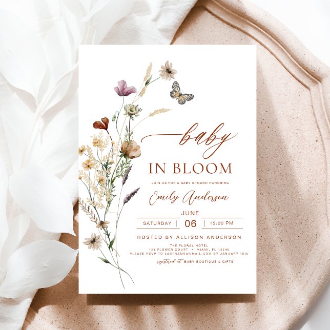 Wildflower Baby in Bloom Terracotta Baby Shower Invitation (Creator Uploaded)