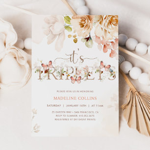 Wildflower Baby In Bloom TRIPLETS Baby Shower Invitation