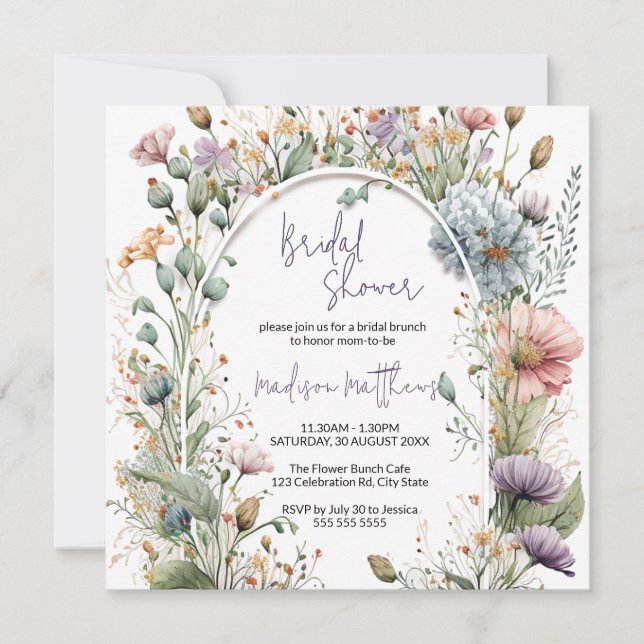 Wildflower Baby in Bloom Watercolor Bridal Shower  Invitation (Front)