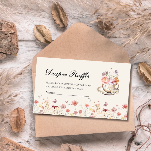 Wildflower baby is brewing tea baby shower diaper enclosure card (Creator Uploaded)