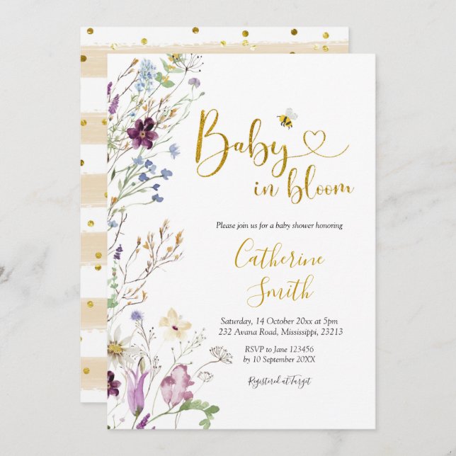 Wildflower Baby is in Bloom Baby Shower Invitation (Front/Back)