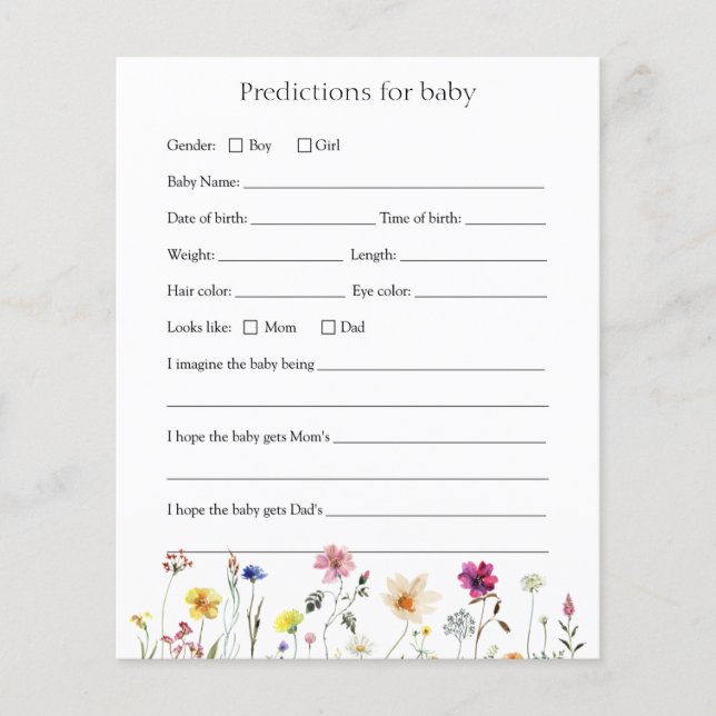 Wildflower Baby Predictions Card (Front)