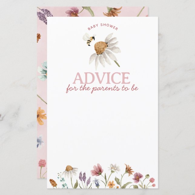 Wildflower Baby Shower Advice for Parents Activity (Front/Back)
