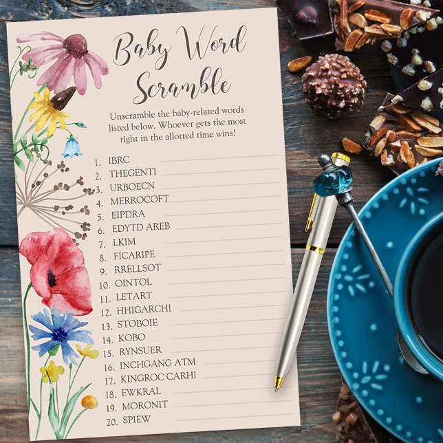 Wildflower Baby Shower Baby Word Scramble Game (Baby Word Scramble Baby Shower Game from my Wildflower Charm collection)