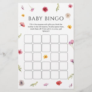 Wildflower Baby Shower  Bingo Game
