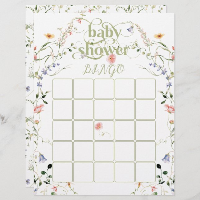Wildflower Baby Shower  Bingo Game (Front/Back)