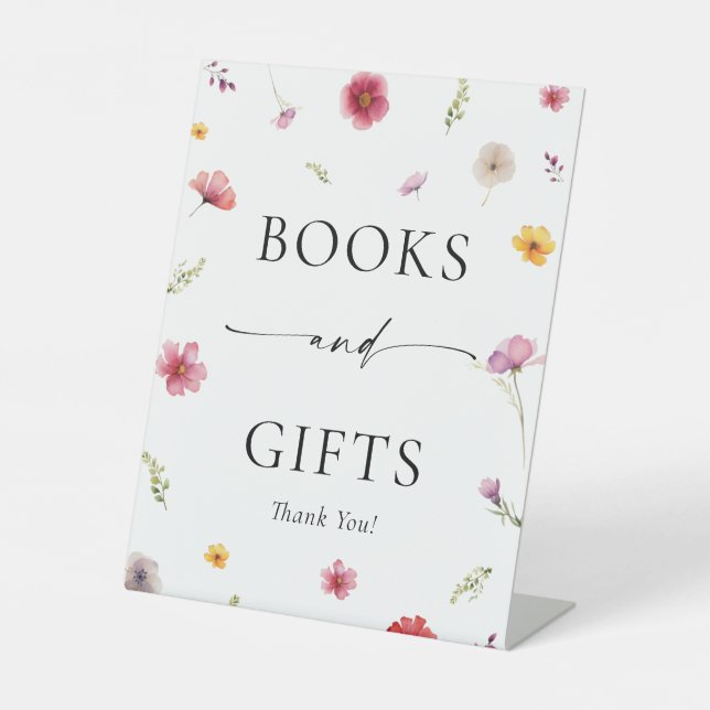 Wildflower Baby Shower Books and Gifts Pedestal Sign (Front)