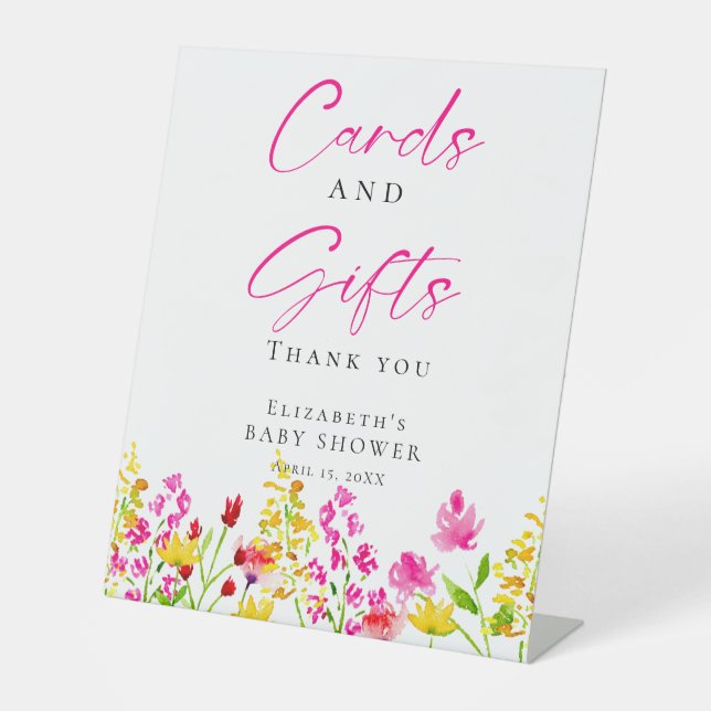 Wildflower Baby Shower Cards & Gifts Watercolor Pedestal Sign (Front)