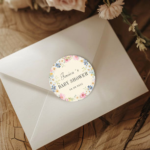 Wildflower Baby Shower Classic Round Sticker
