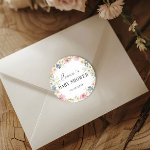 Wildflower Baby Shower Classic Round Sticker