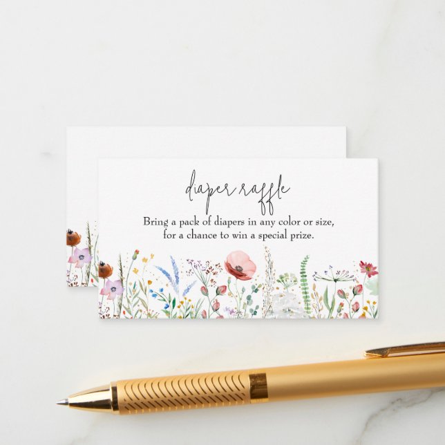 Wildflower Baby Shower Diaper Raffle Enclosure Card (Front/Back In Situ)