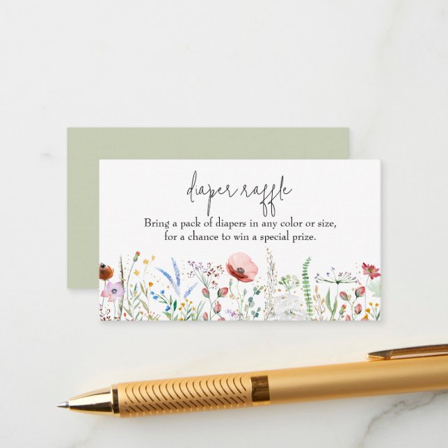 Wildflower Baby Shower Diaper Raffle Enclosure Card (Front/Back In Situ)