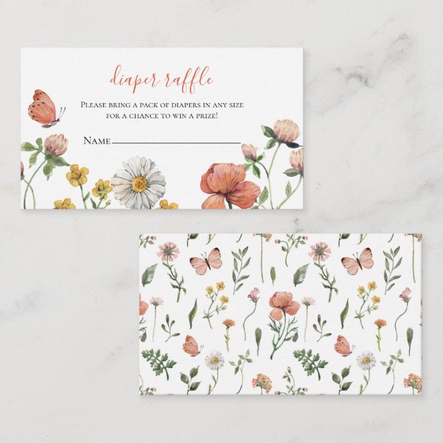 Wildflower Baby Shower Diaper Raffle Enclosure Card (Front/Back)