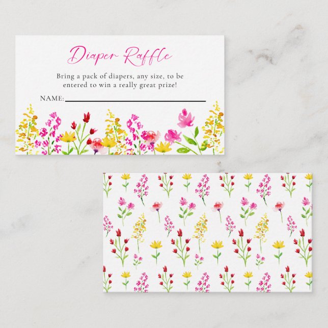 Wildflower Baby Shower Diaper Raffle Floral Pink Enclosure Card (Front/Back)