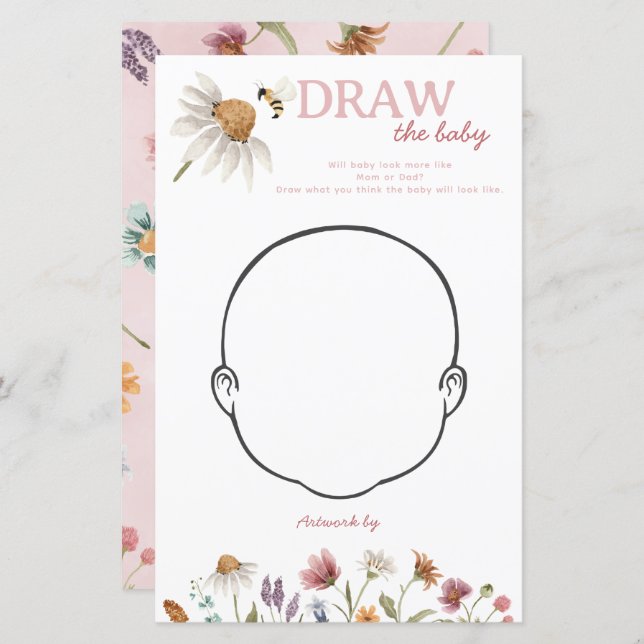 Wildflower Baby Shower Draw the Baby Game (Front/Back)