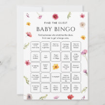 Wildflower Baby Shower Find the Guest Bingo Game