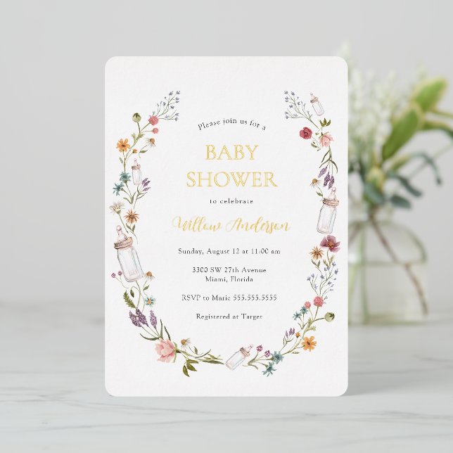 Wildflower Baby Shower Foil Invitation (Standing Front)