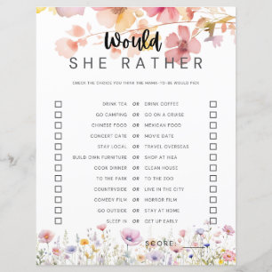 Wildflower baby shower game "Would She Rather"