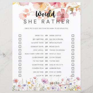 Wildflower baby shower game "Would She Rather"