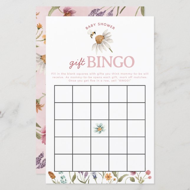 Wildflower Baby Shower Gift Bingo Game (Front/Back)