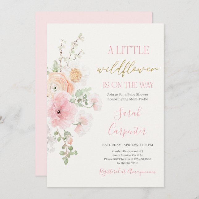 Wildflower Baby Shower Girl Invitation (Front/Back)