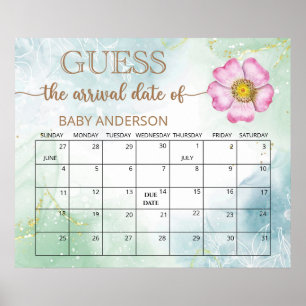 Wildflower Baby Shower Guess Due Date Calendar  Poster