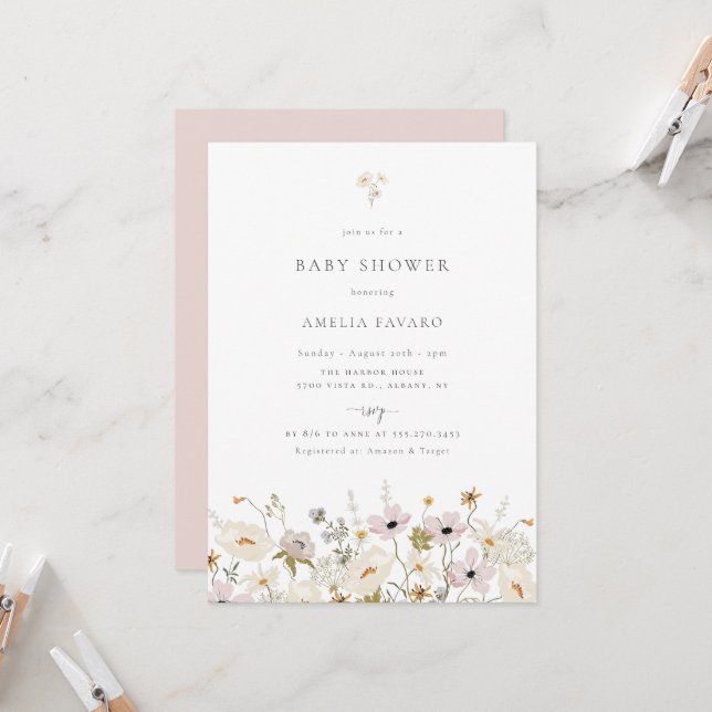 Wildflower Baby Shower Invitation (Front/Back In Situ)