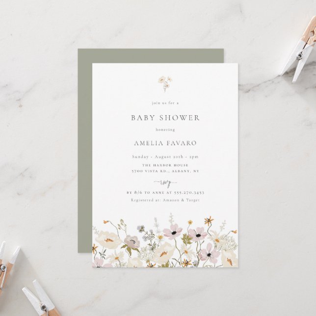 Wildflower Baby Shower Invitation (Front/Back In Situ)