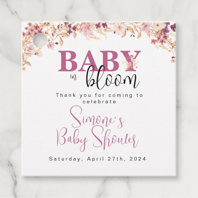 Wildflower Baby Shower Invitation Favour Tags (Front)