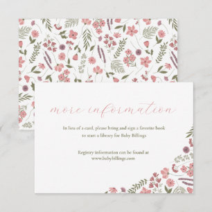 wildflower baby shower invitation insert - pink